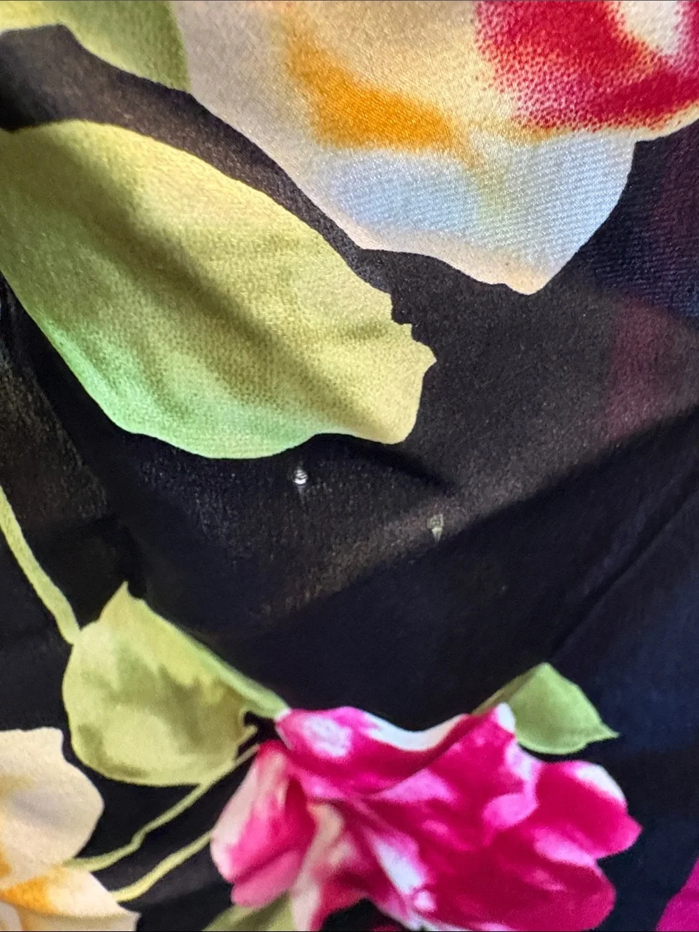 Jones New York Black Floral Silk Scarf with Pink Trim